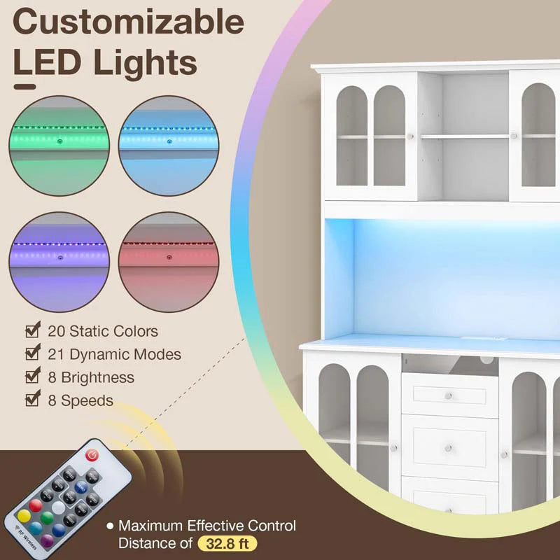 73" Kitchen Pantry Buffet Cabinet for Dining Room, Kitchen Hutch Storage Cabinet with LED Lights and - Product image 3