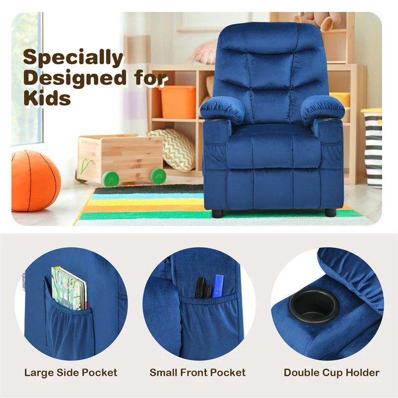 Kids Recliner Chair Adjustable Velvet Lounge Sofa with Cup Holders, 3 Pockets, Retractable Footrest - Product image 9