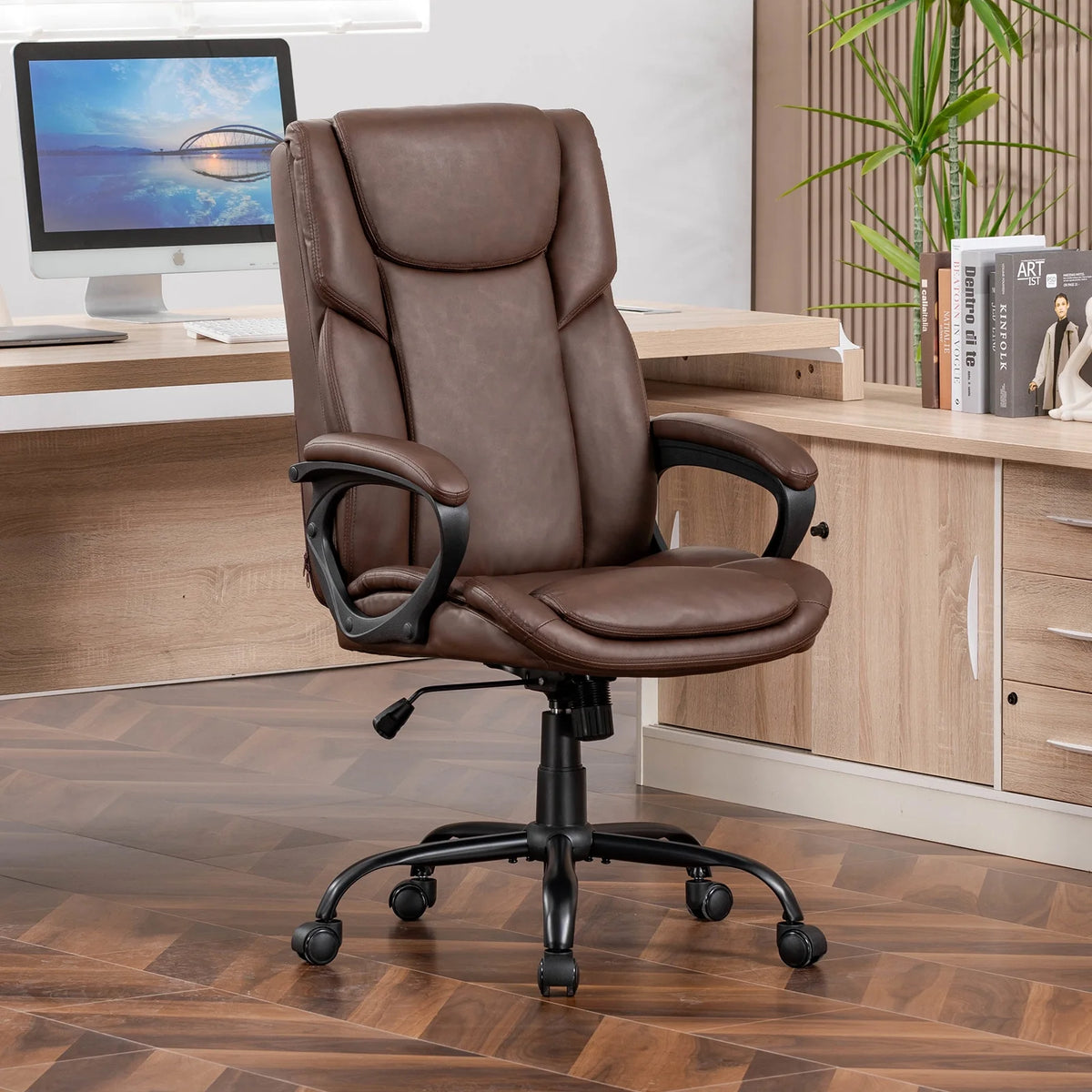 Mainstays Executive Ergonomic High Back Leather Home Office Desk Chair, Black - Product image 26