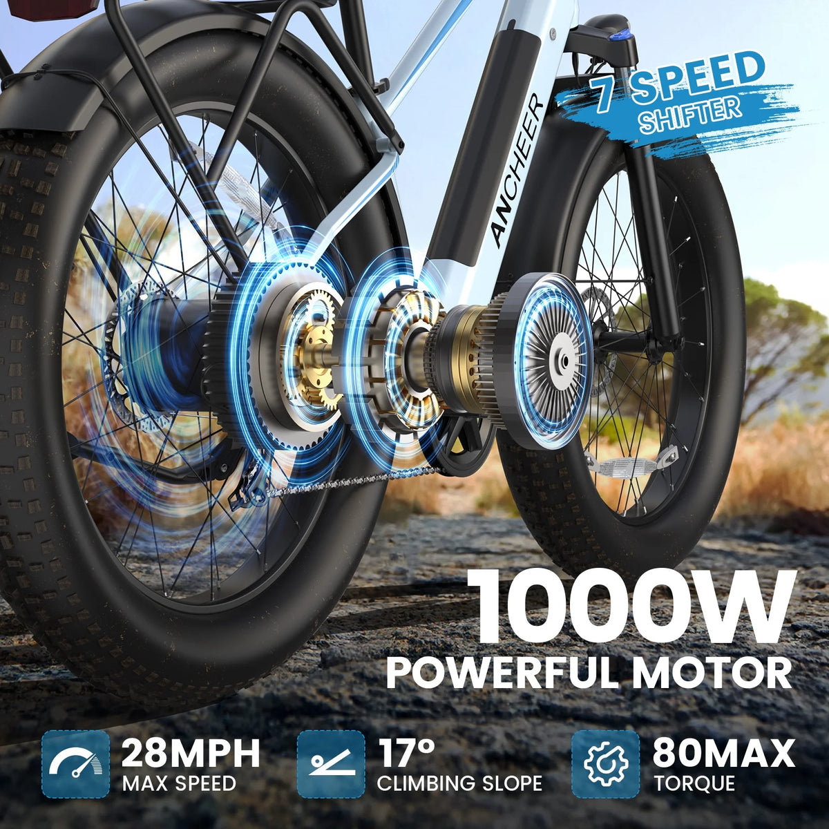 ANCHEER Electric Bike for Adults Peak 1000W Electric Bicycle 48V 15AH Battery Electric Bike 26" x 4.0" Fat - Product image 7