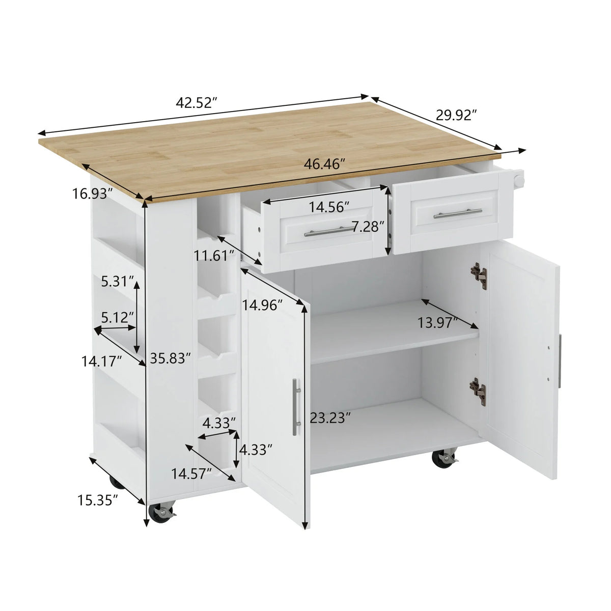 Movable Kitchen Island Cart with 2 Door Cabinet, 2 Drawers and Drop Leaf Top - Product image 10