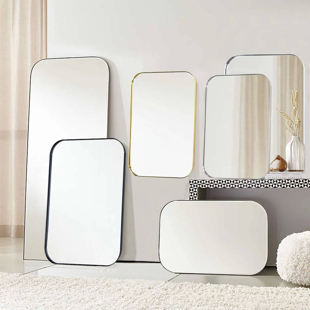 Mid-Century Modern Chic Metal Rounded Wall Mirrors Latitude Run Finish: Brushed Nickel, Size: 30" x 22" - Product image 1