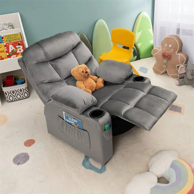 Kids Recliner Chair Adjustable Velvet Lounge Sofa with Cup Holders, 3 Pockets, Retractable Footrest - Product image 14