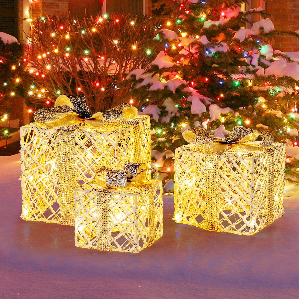 Tangkukla 3 Pack Christmas Lighted Gift Box, Pre-Lit Festive Boxes w/ 50 LED Lights - Product image 8