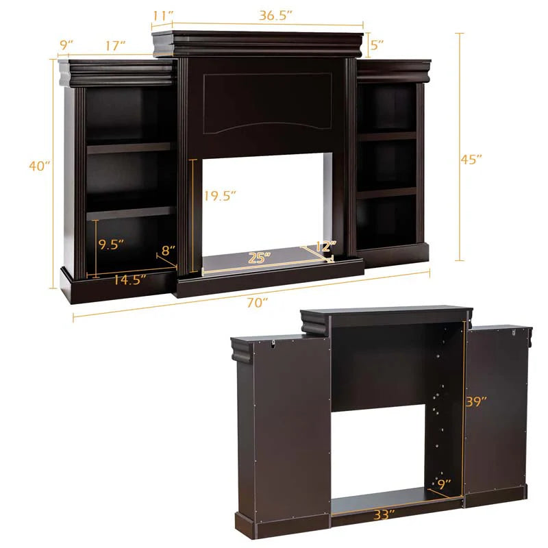 70" Fireplace Mantel TV Stand with Storage Shelves, Freestanding Wood Media Console for 28.5" Fireplace - Product image 23