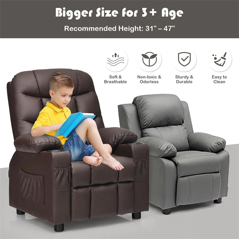 Kids Recliner Chair Adjustable Velvet Lounge Sofa with Cup Holders, 3 Pockets, Retractable Footrest - Product image 30