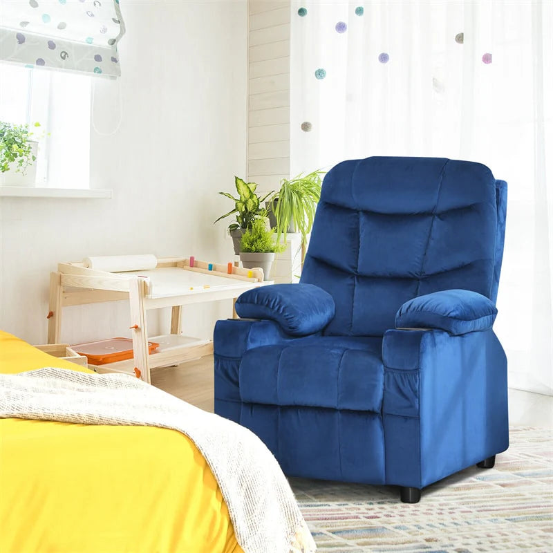 Kids Recliner Chair Adjustable Velvet Lounge Sofa with Cup Holders, 3 Pockets, Retractable Footrest - Product image 6