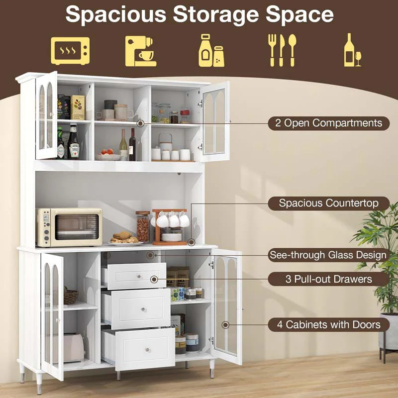 73" Kitchen Pantry Buffet Cabinet for Dining Room, Kitchen Hutch Storage Cabinet with LED Lights and - Product image 7