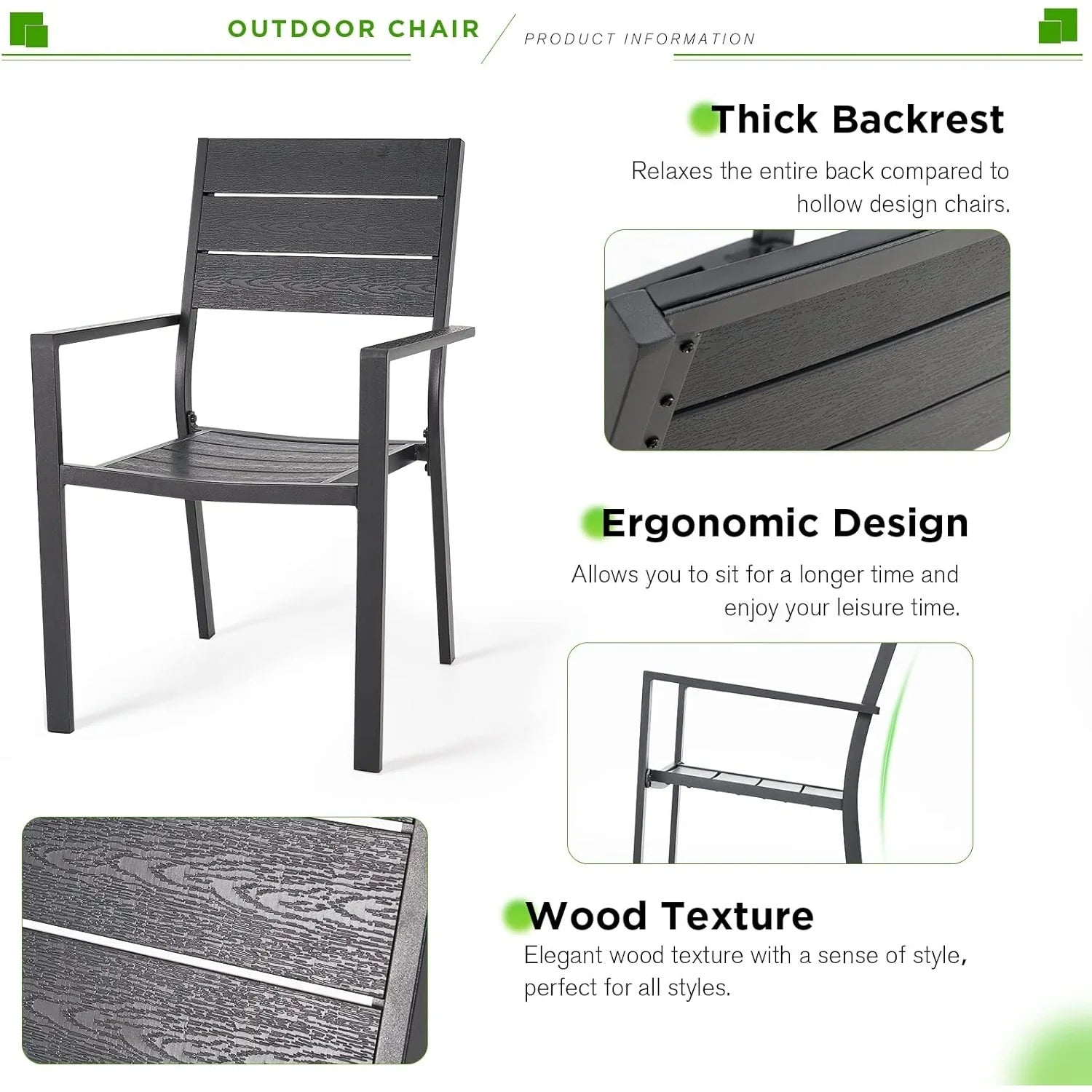 AECOJOY 2 Pieces Outdoor Dining Chairs, Aluminum Frame Stackable Patio Chair - Product image 5