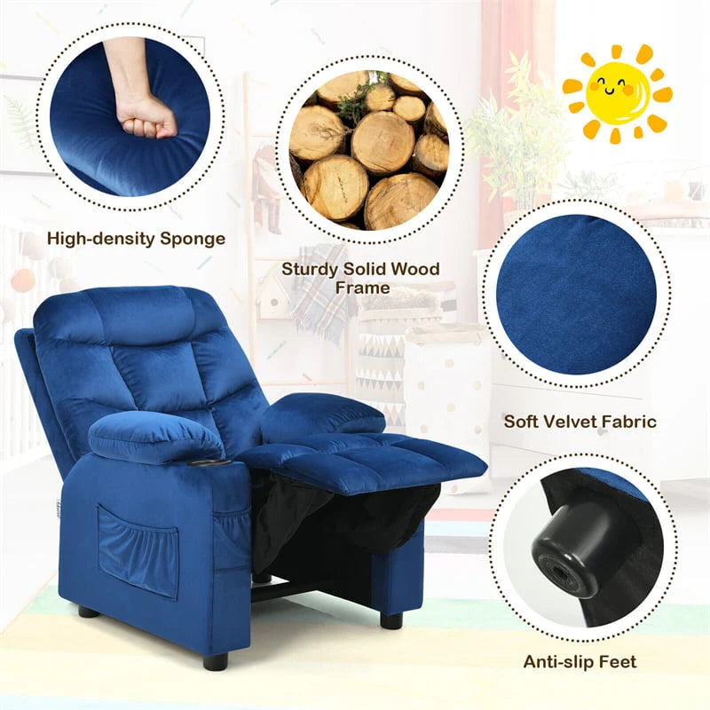 Kids Recliner Chair Adjustable Velvet Lounge Sofa with Cup Holders, 3 Pockets, Retractable Footrest - Product image 7