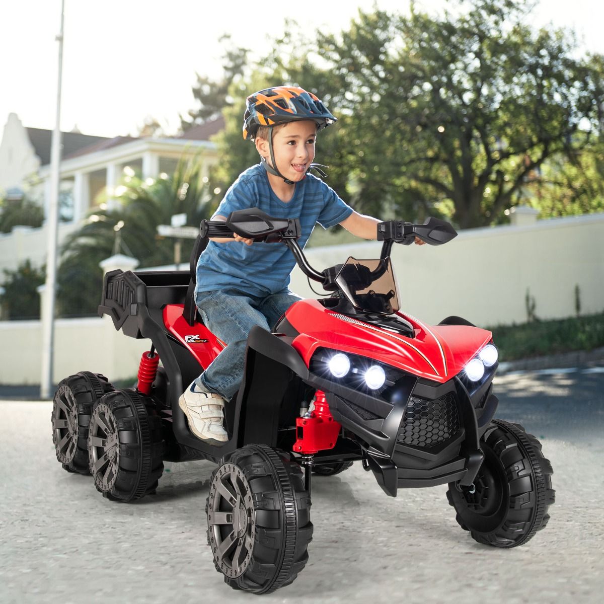 12V Children's Electric Quad with LED Lights and Music Children's Electric Vehicle with Slow Start Load 30kg 129 x 69 x 72 cm Black/Red -