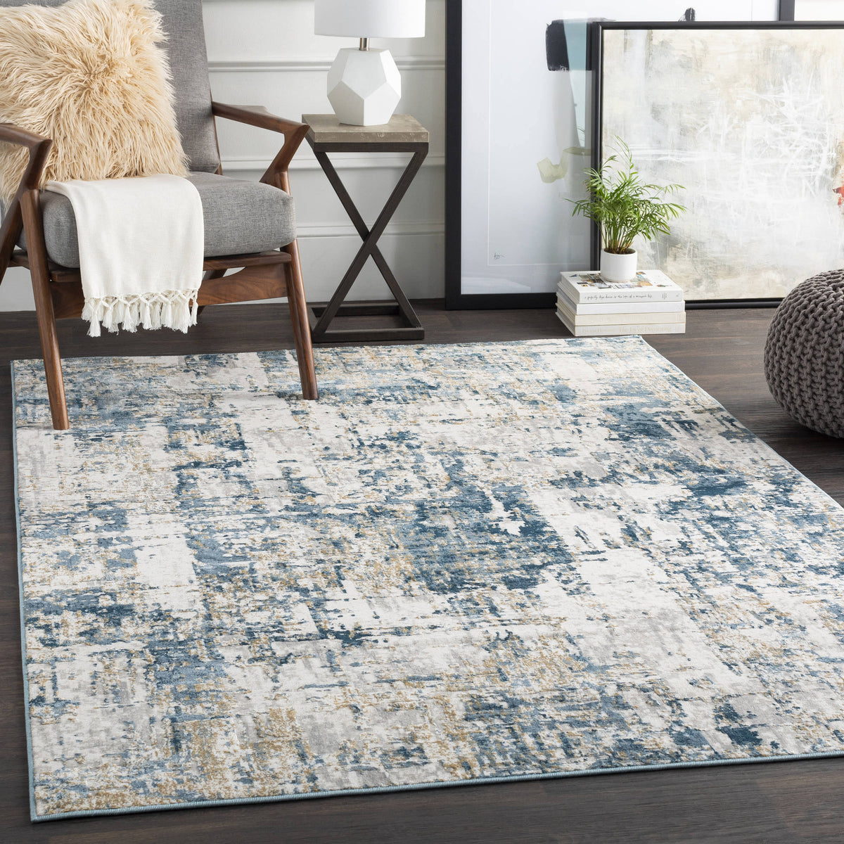 Origin 21 with STAINMASTER Quatro 5 x 8 Dark Blue Indoor Abstract Area Rug - 219198 - Product image 1