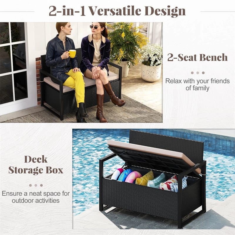 40 Gallon Outdoor Wicker Storage Bench with Cushion & Cover, Metal Frame Patio Deck Box Seat - Product image 19