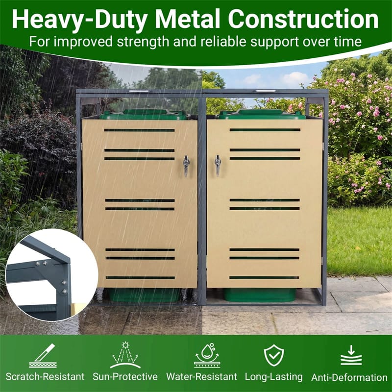 44 Cu.Ft Outdoor Metal Trash Can Storage Shed for 2 Bins, Double Garbage Can Enclosure with Gas Strut - Product image 7