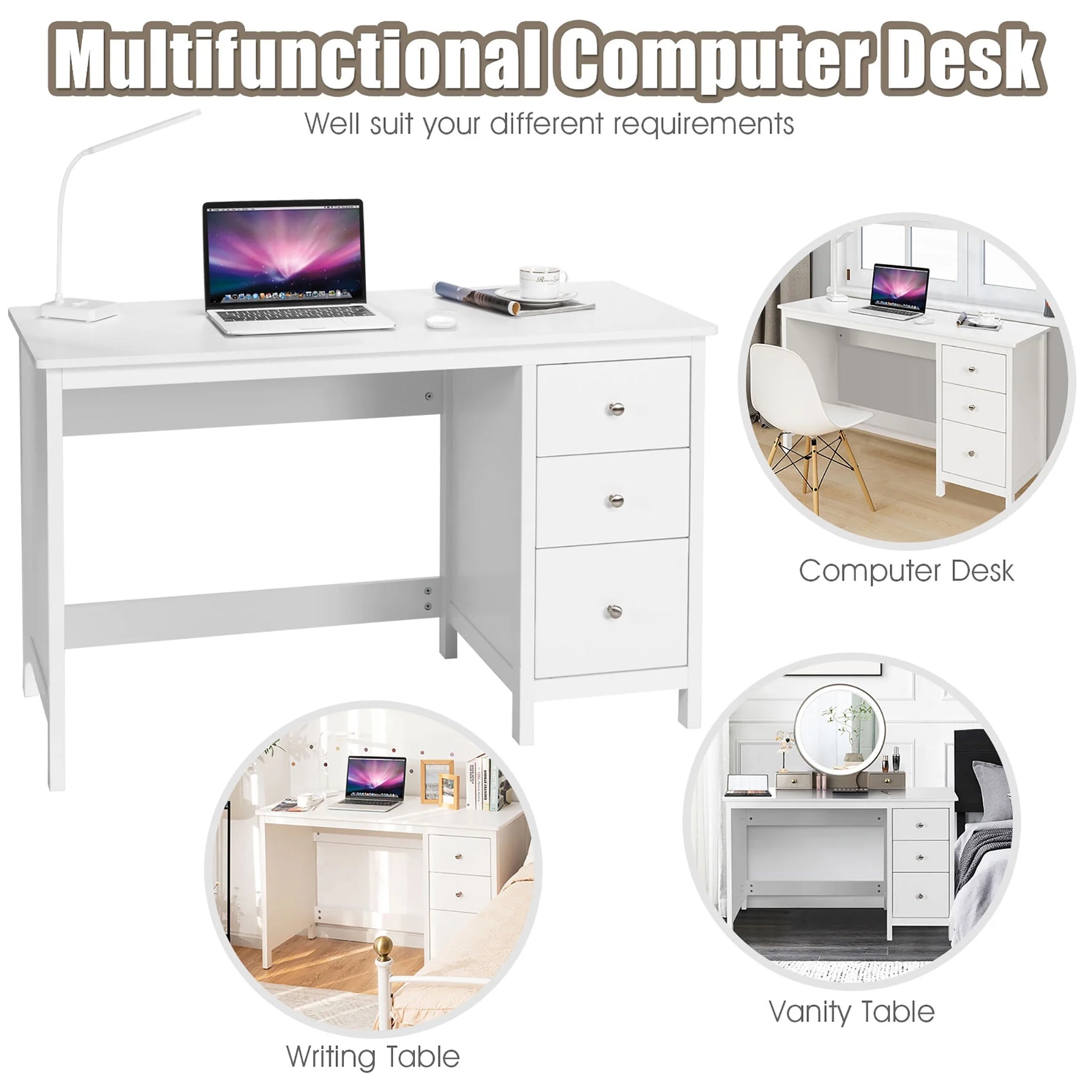 Computer Desk Study Writing Desk Home Office Workstation with 3 Drawers Black - Product image 27