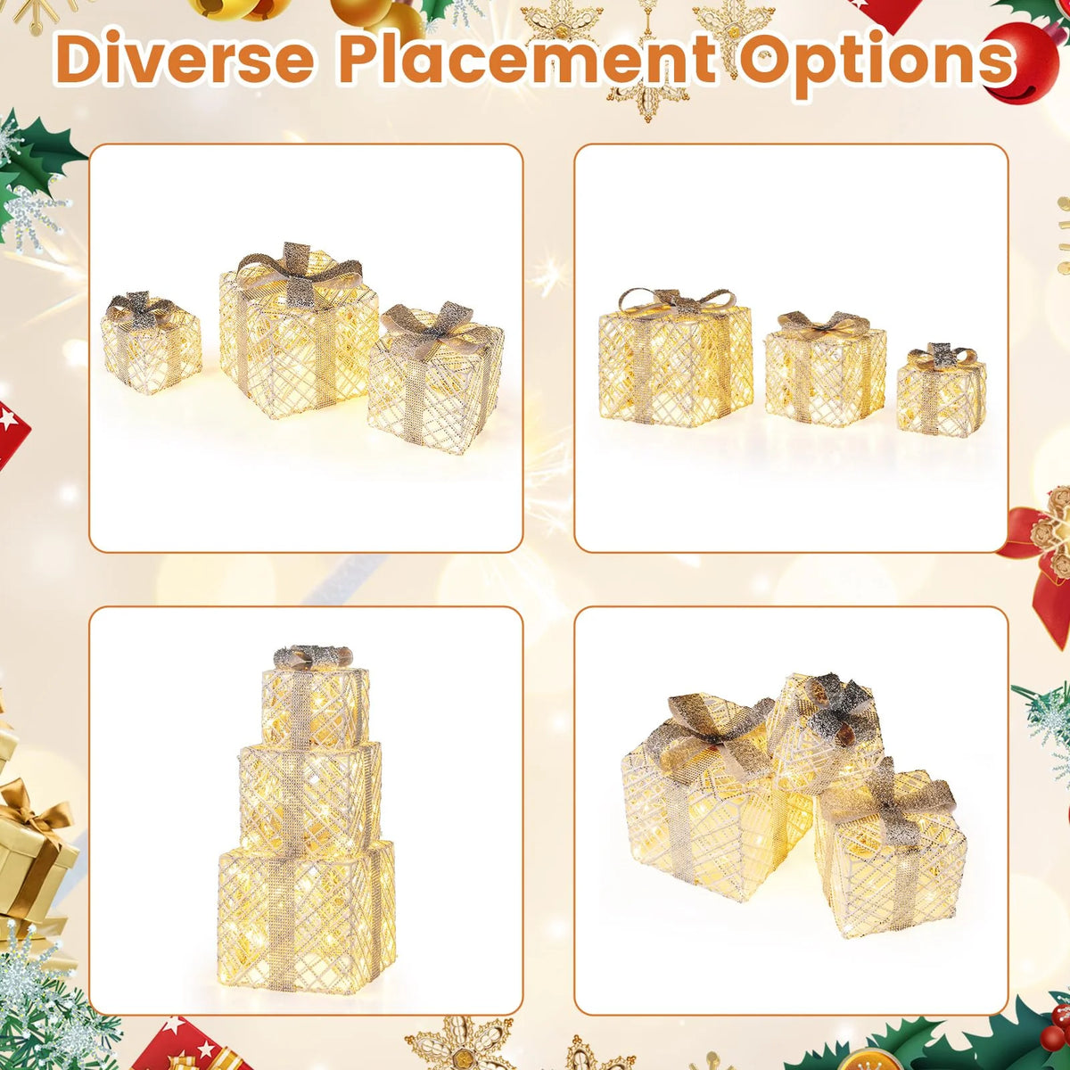 Tangkukla 3 Pack Christmas Lighted Gift Box, Pre-Lit Festive Boxes w/ 50 LED Lights - Product image 9
