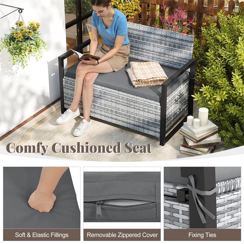 40 Gallon Outdoor Wicker Storage Bench with Cushion & Cover, Metal Frame Patio Deck Box Seat - Product image 26