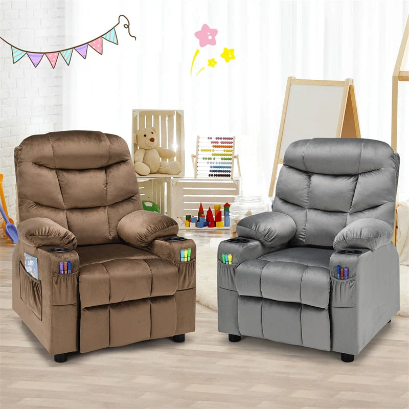 Kids Recliner Chair Adjustable Velvet Lounge Sofa with Cup Holders, 3 Pockets, Retractable Footrest - Product image 24