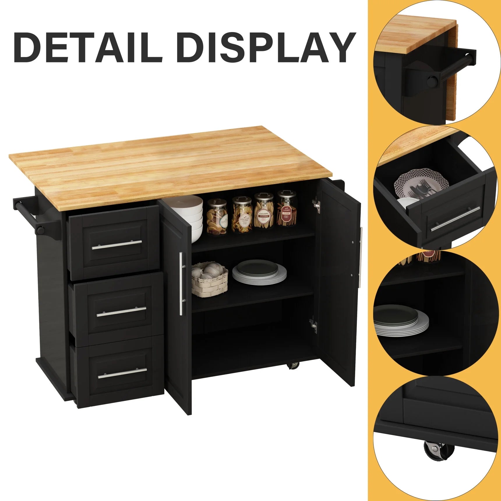 Movable Kitchen Island Cart with 2 Door Cabinet, 2 Drawers and Drop Leaf Top - Product image 13