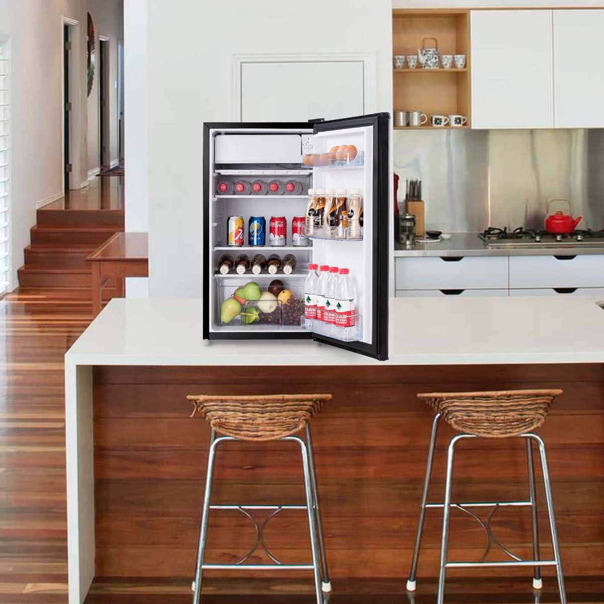 Built-in Table Top Refrigerator 91L Mini-bar Low Noise Level 3 Shelves, 48.5x44.5x83.5cm, Black -