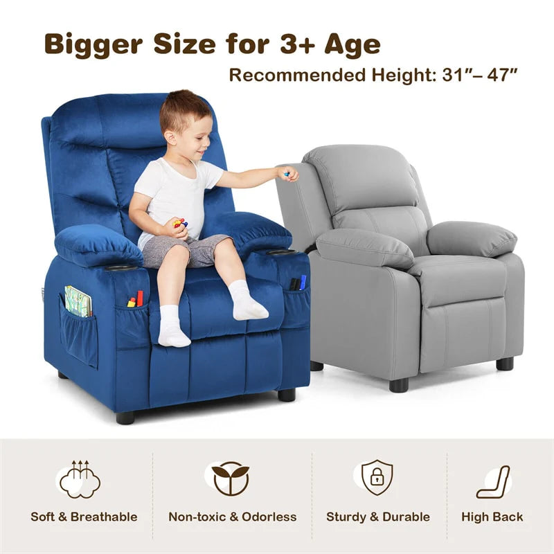 Kids Recliner Chair Adjustable Velvet Lounge Sofa with Cup Holders, 3 Pockets, Retractable Footrest - Product image 8