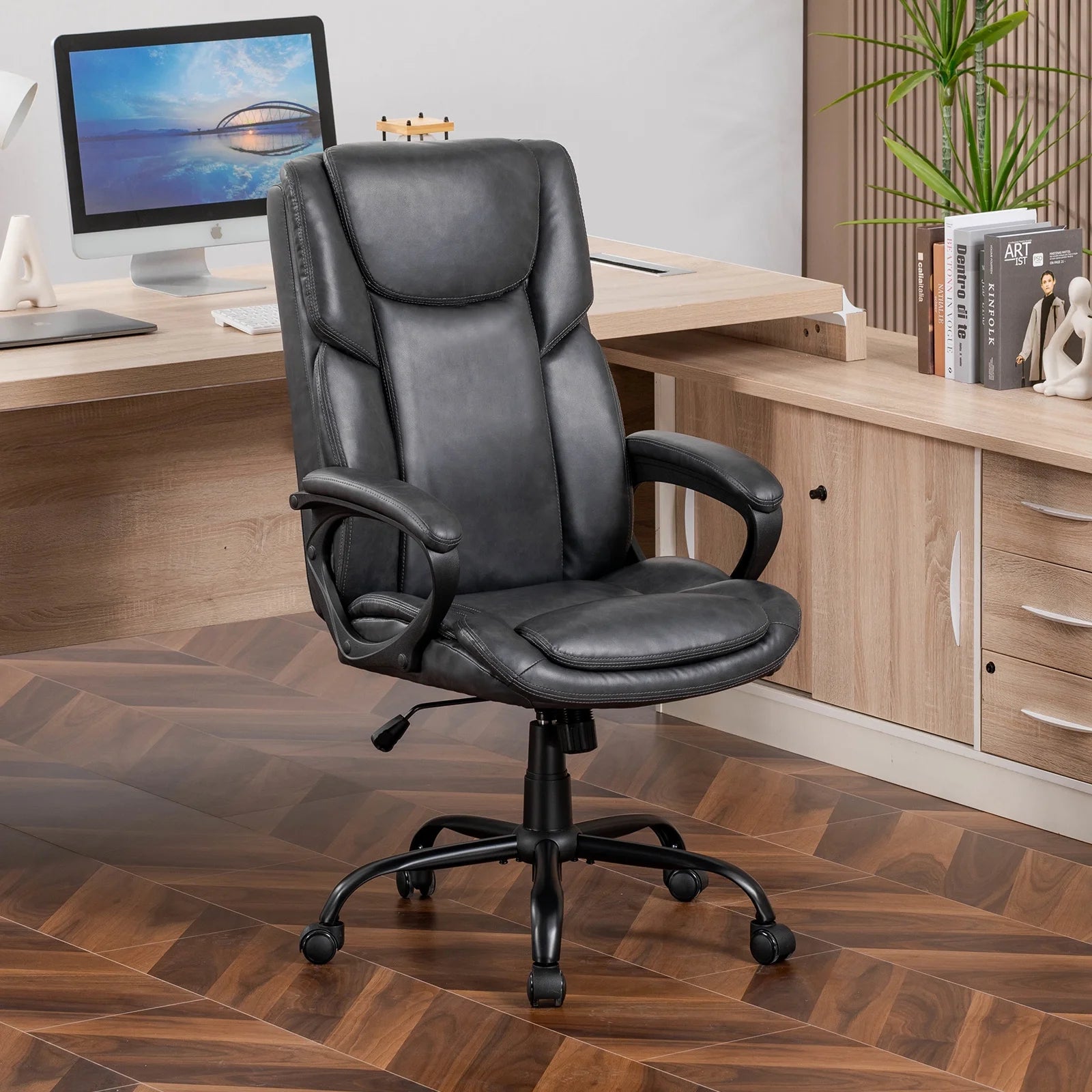 Mainstays Executive Ergonomic High Back Leather Home Office Desk Chair, Black - Product image 29