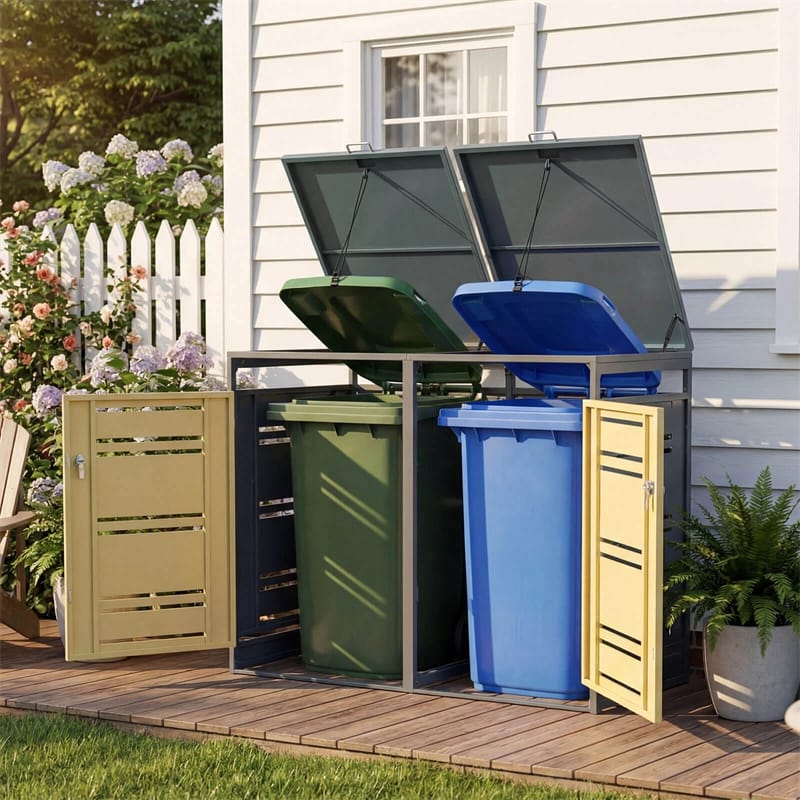 44 Cu.Ft Outdoor Metal Trash Can Storage Shed for 2 Bins, Double Garbage Can Enclosure with Gas Strut - Product image 10