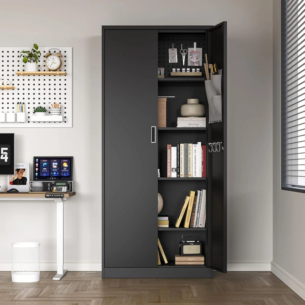 70 in, Modern Kitchen Storage Cabinet, 6 Adjustable Shelves Metal Storage Locker - Product image 2