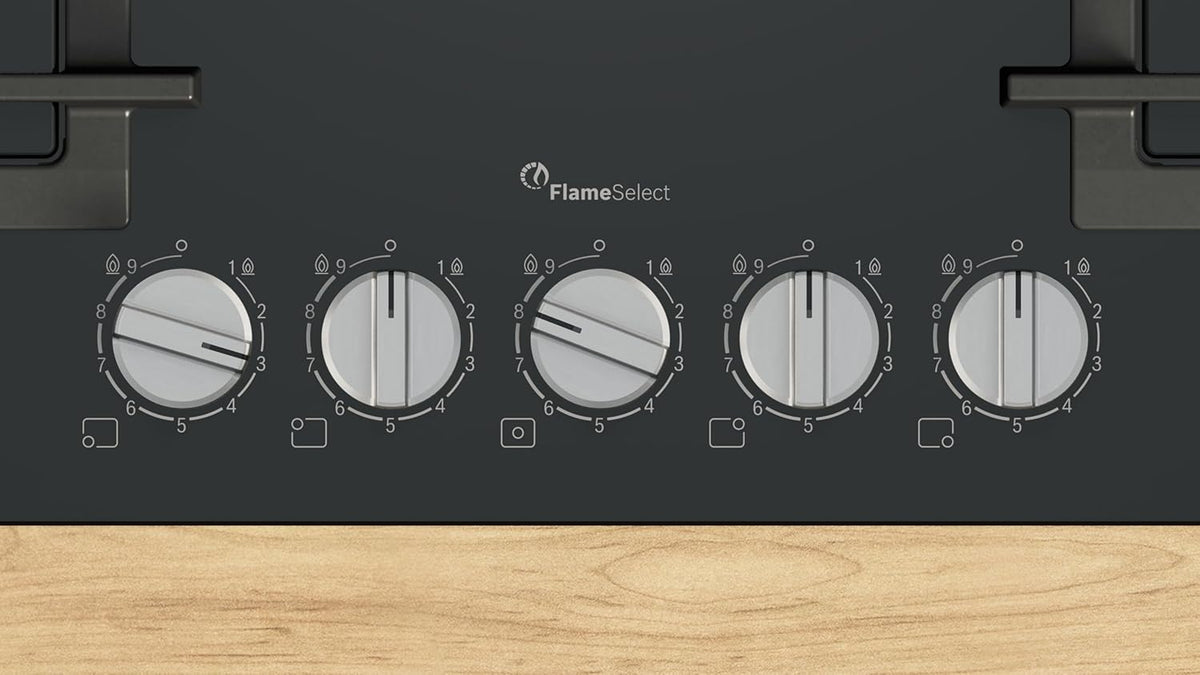 PPQ7A6I40, Series 6, Gas hob, 5 burners, 80 cm, Black tempered glass