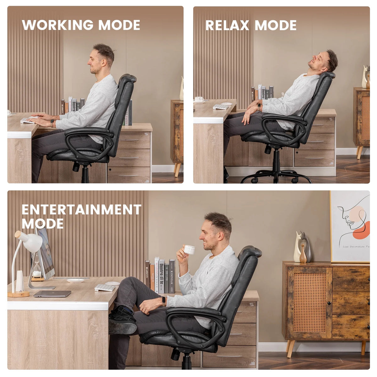 Mainstays Executive Ergonomic High Back Leather Home Office Desk Chair, Black - Product image 37