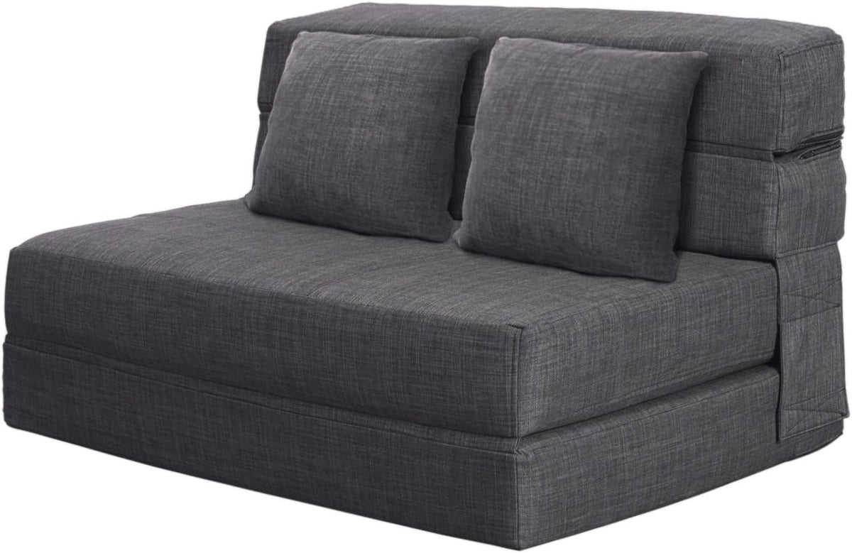 ANONER 2 Seater Convertible Sofa 150cm Wide, Foldable Memory Foam Sofa & 2 Pillows, Folding Floor Bed for Bedroom Living Room, Dark Gray