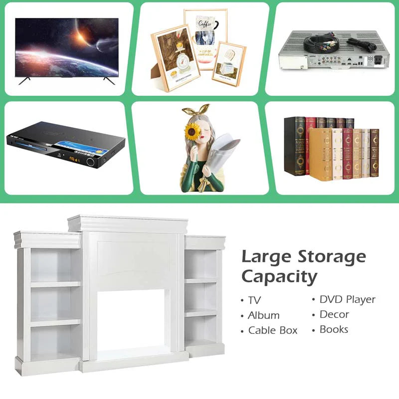 70" Fireplace Mantel TV Stand with Storage Shelves, Freestanding Wood Media Console for 28.5" Fireplace - Product image 17