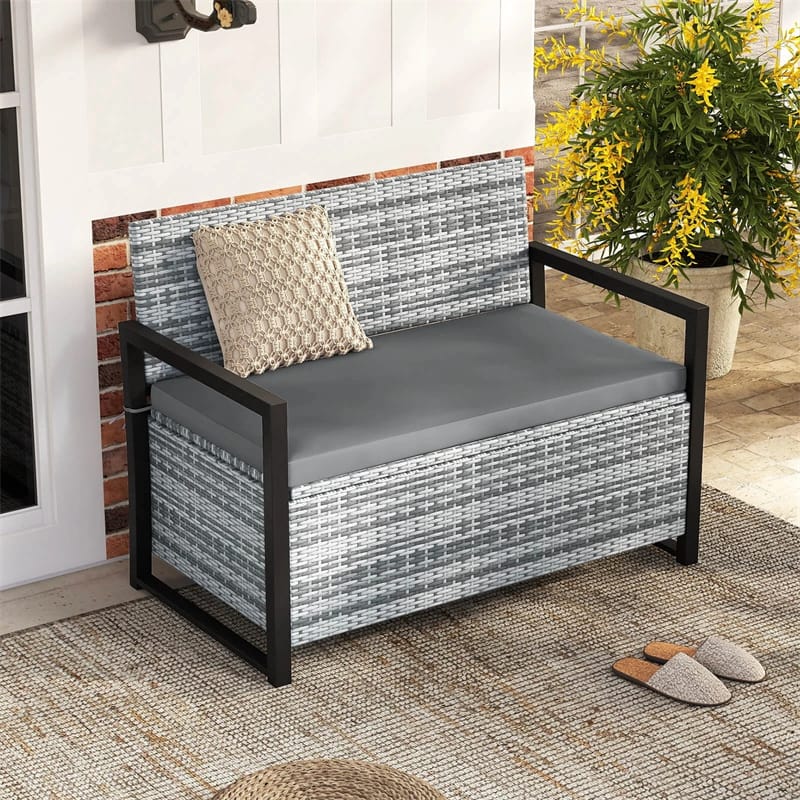 40 Gallon Outdoor Wicker Storage Bench with Cushion & Cover, Metal Frame Patio Deck Box Seat - Product image 29