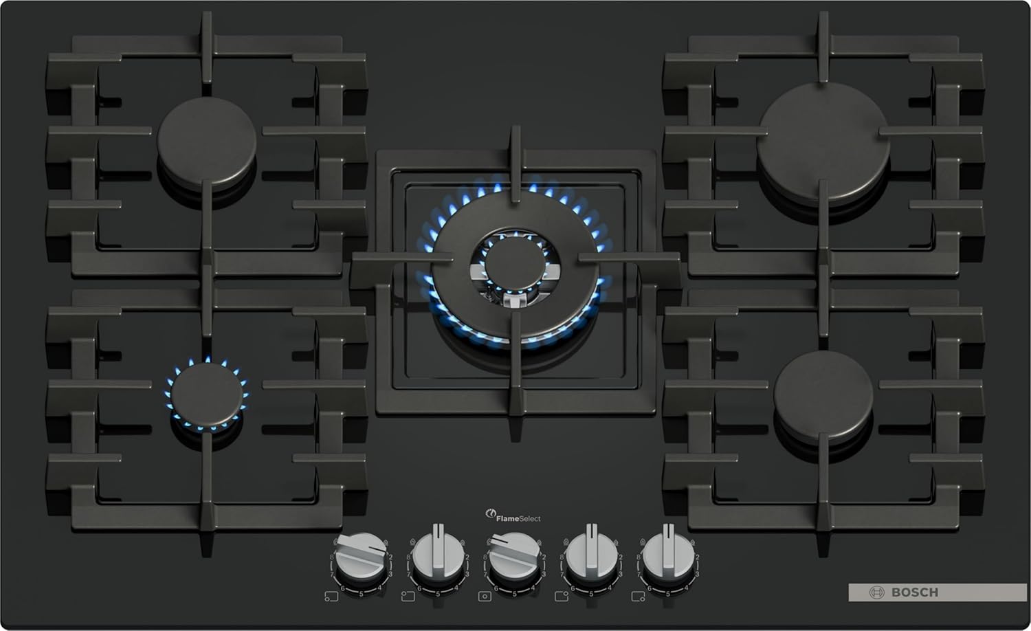 PPQ7A6I40, Series 6, Gas hob, 5 burners, 80 cm, Black tempered glass