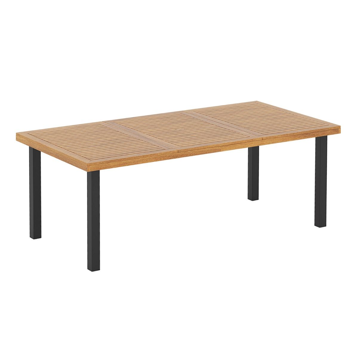 200 CM Garden Table for 8 People Outdoor Table in Acacia Wood with Parasol Hole Dia.5 CM Slat Design Metal Feet -