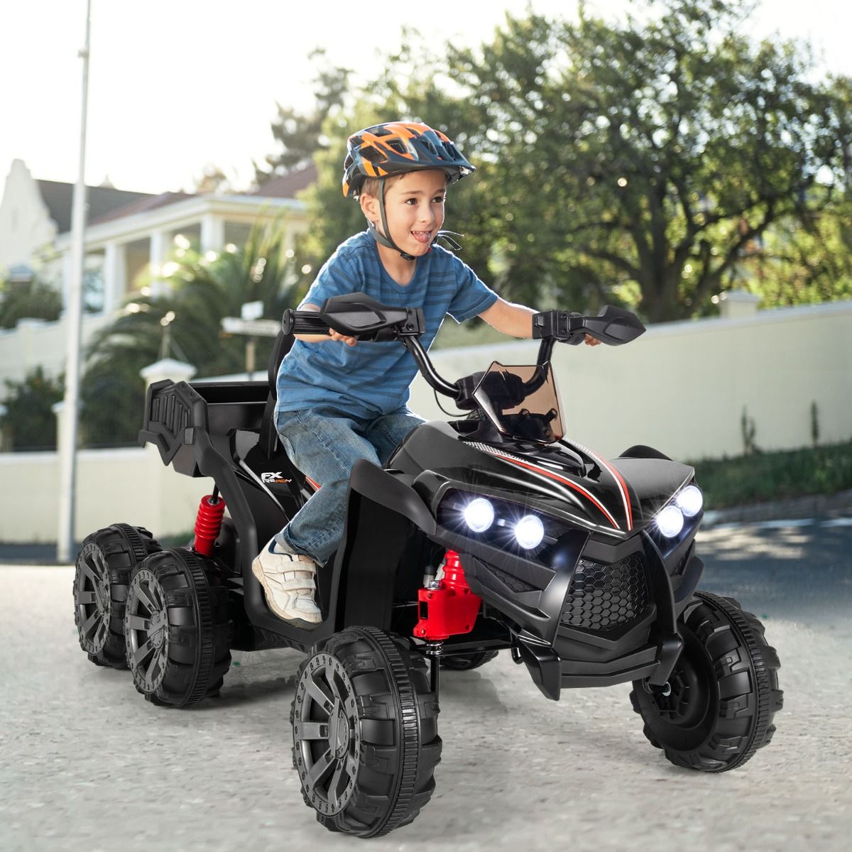 12V Children's Electric Quad with LED Lights and Music Children's Electric Vehicle with Slow Start Load 30kg 129 x 69 x 72 cm Black/Red -