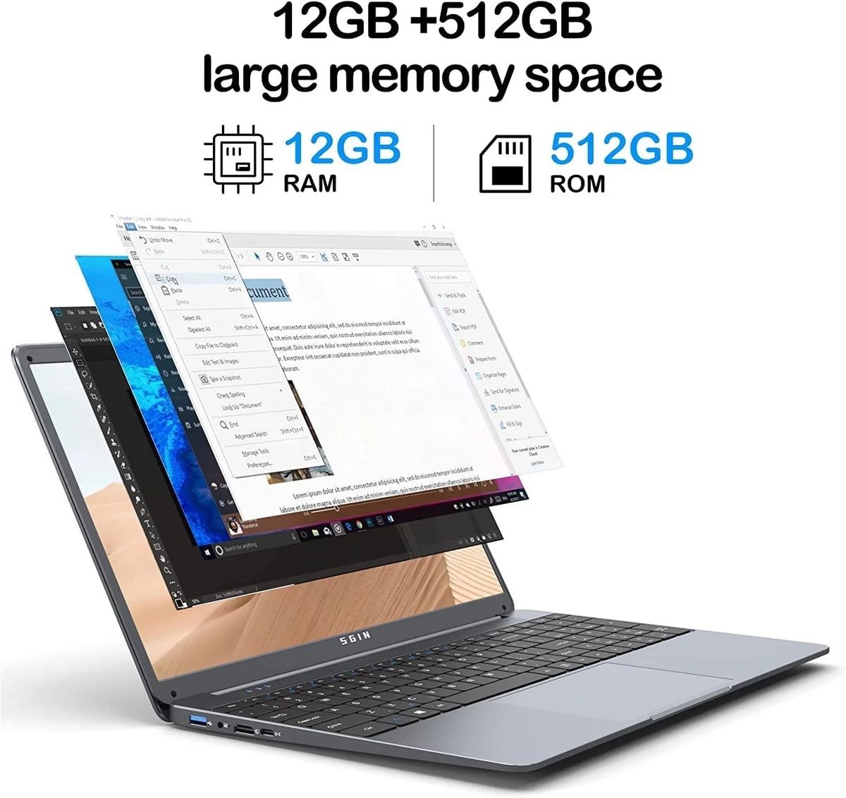 SGIN 15.6 in Laptop 12GB DDR4 512GB SSD Windows 11 with Intel Celeron N5095A Full HD 1920x1080 - Product image 8