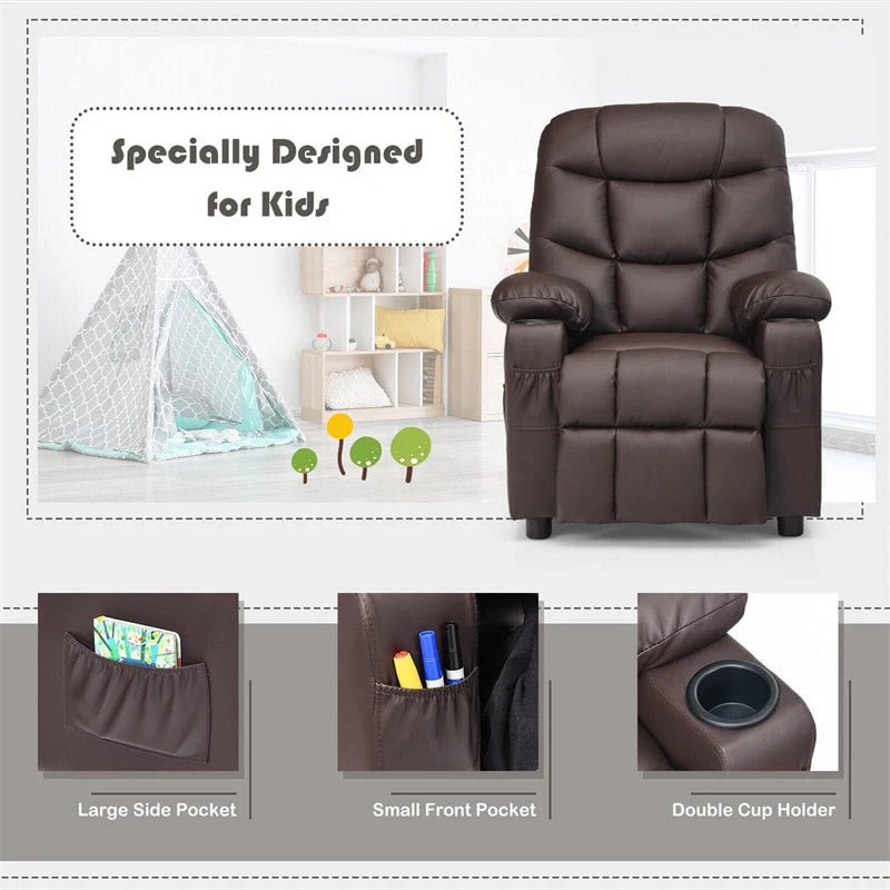 Kids Recliner Chair Adjustable Velvet Lounge Sofa with Cup Holders, 3 Pockets, Retractable Footrest - Product image 32