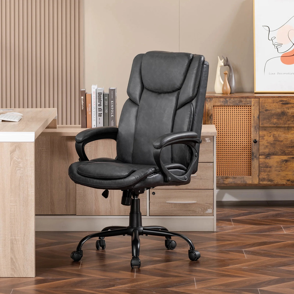 Mainstays Executive Ergonomic High Back Leather Home Office Desk Chair, Black - Product image 33