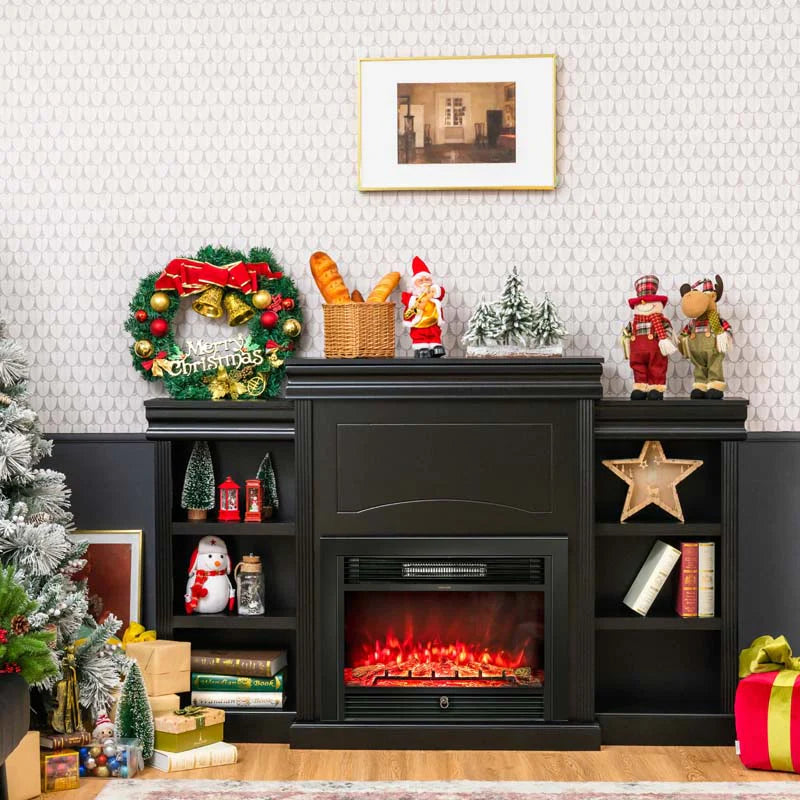 70" Fireplace Mantel TV Stand with Storage Shelves, Freestanding Wood Media Console for 28.5" Fireplace - Product image 2