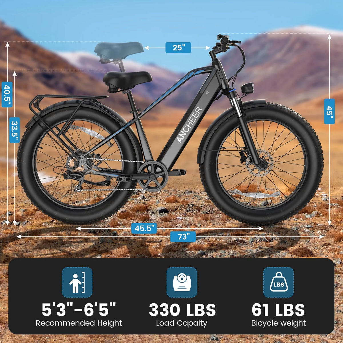 ANCHEER Electric Bike for Adults Peak 1000W Electric Bicycle 48V 15AH Battery Electric Bike 26" x 4.0" Fat - Product image 29