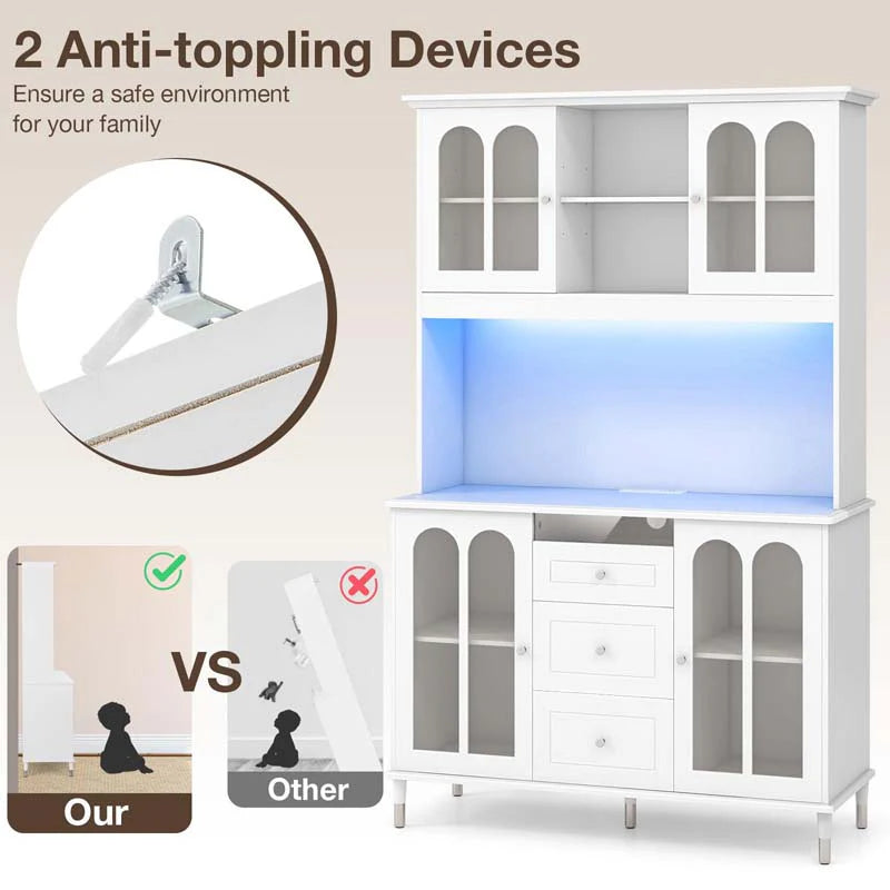 73" Kitchen Pantry Buffet Cabinet for Dining Room, Kitchen Hutch Storage Cabinet with LED Lights and - Product image 4