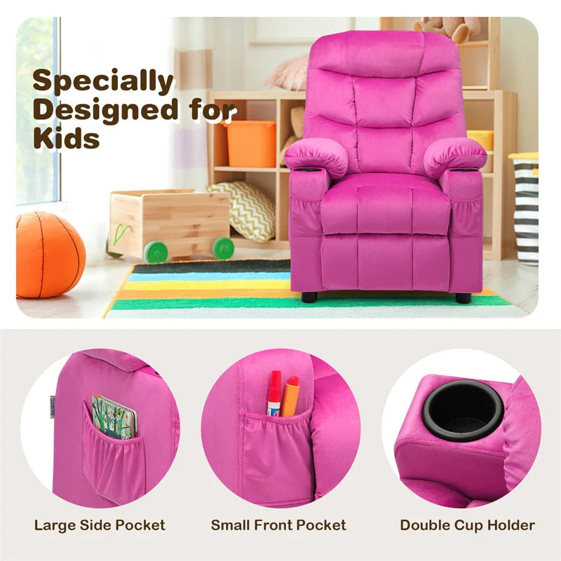 Kids Recliner Chair Adjustable Velvet Lounge Sofa with Cup Holders, 3 Pockets, Retractable Footrest - Product image 43