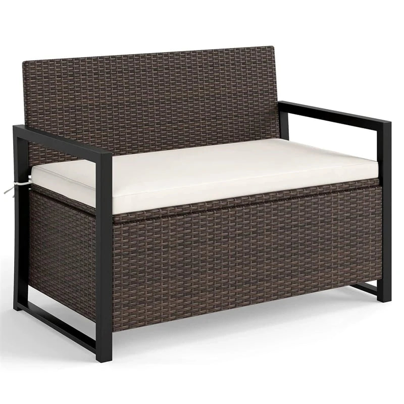 40 Gallon Outdoor Wicker Storage Bench with Cushion & Cover, Metal Frame Patio Deck Box Seat - Product image 4