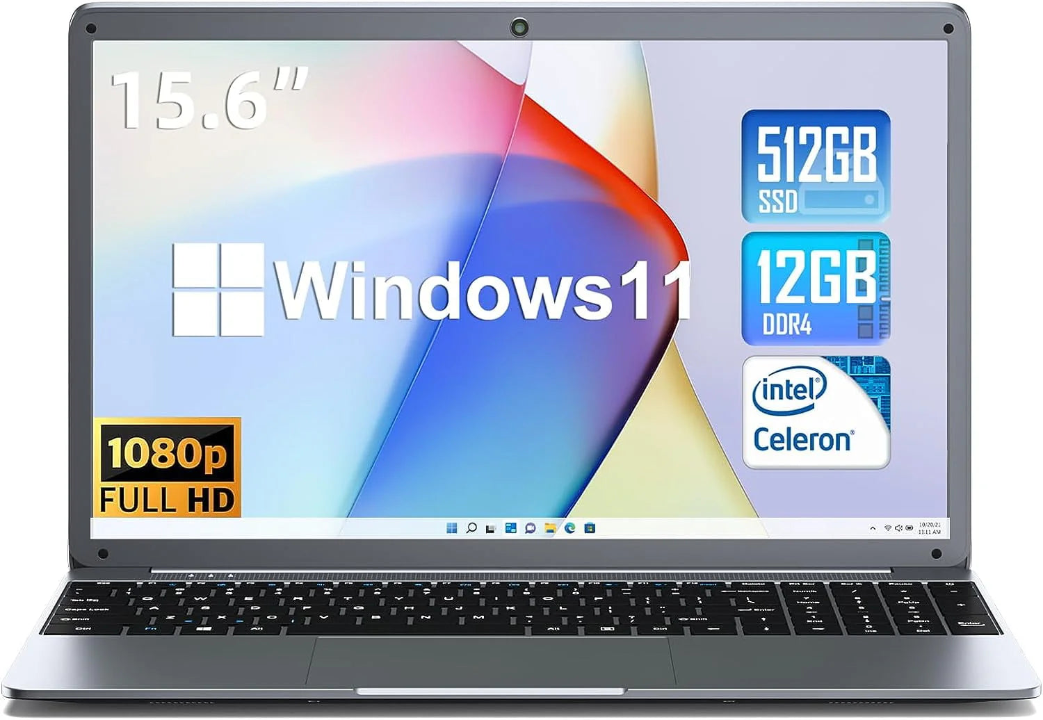SGIN 15.6 in Laptop 12GB DDR4 512GB SSD Windows 11 with Intel Celeron N5095A Full HD 1920x1080 - Product image 1