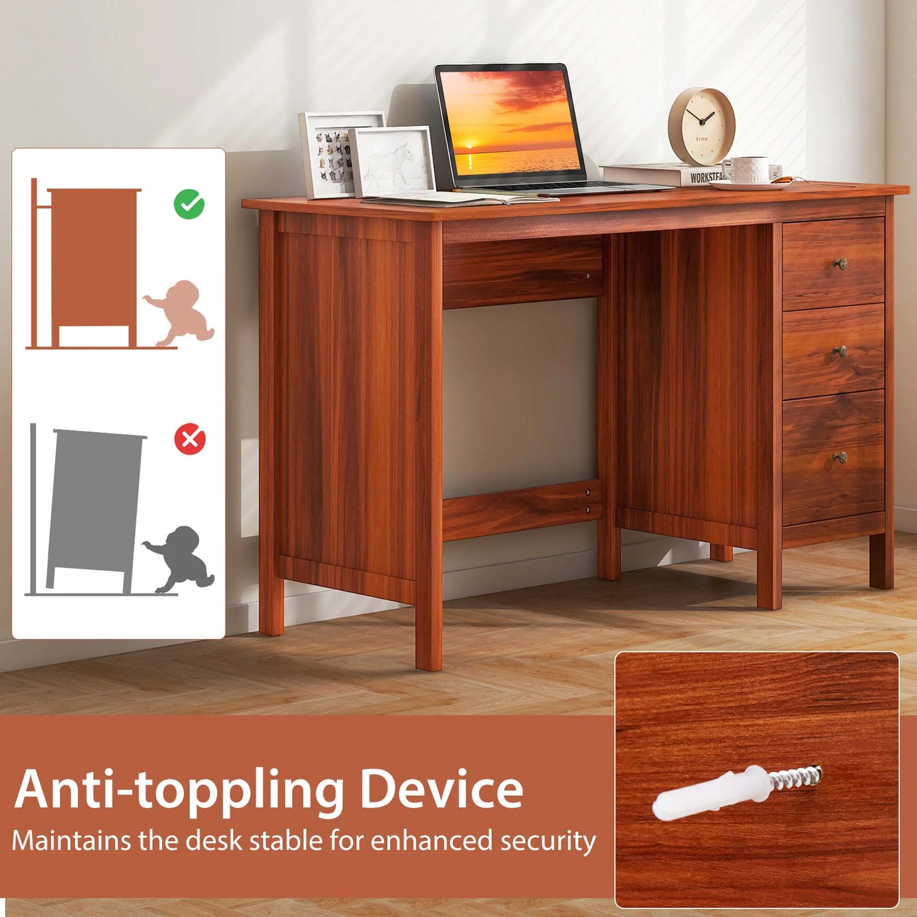 Computer Desk Study Writing Desk Home Office Workstation with 3 Drawers Black - Product image 18