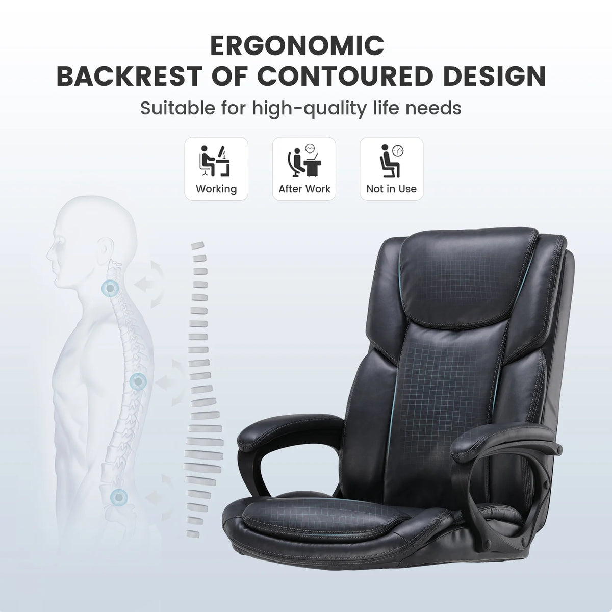 Mainstays Executive Ergonomic High Back Leather Home Office Desk Chair, Black - Product image 32