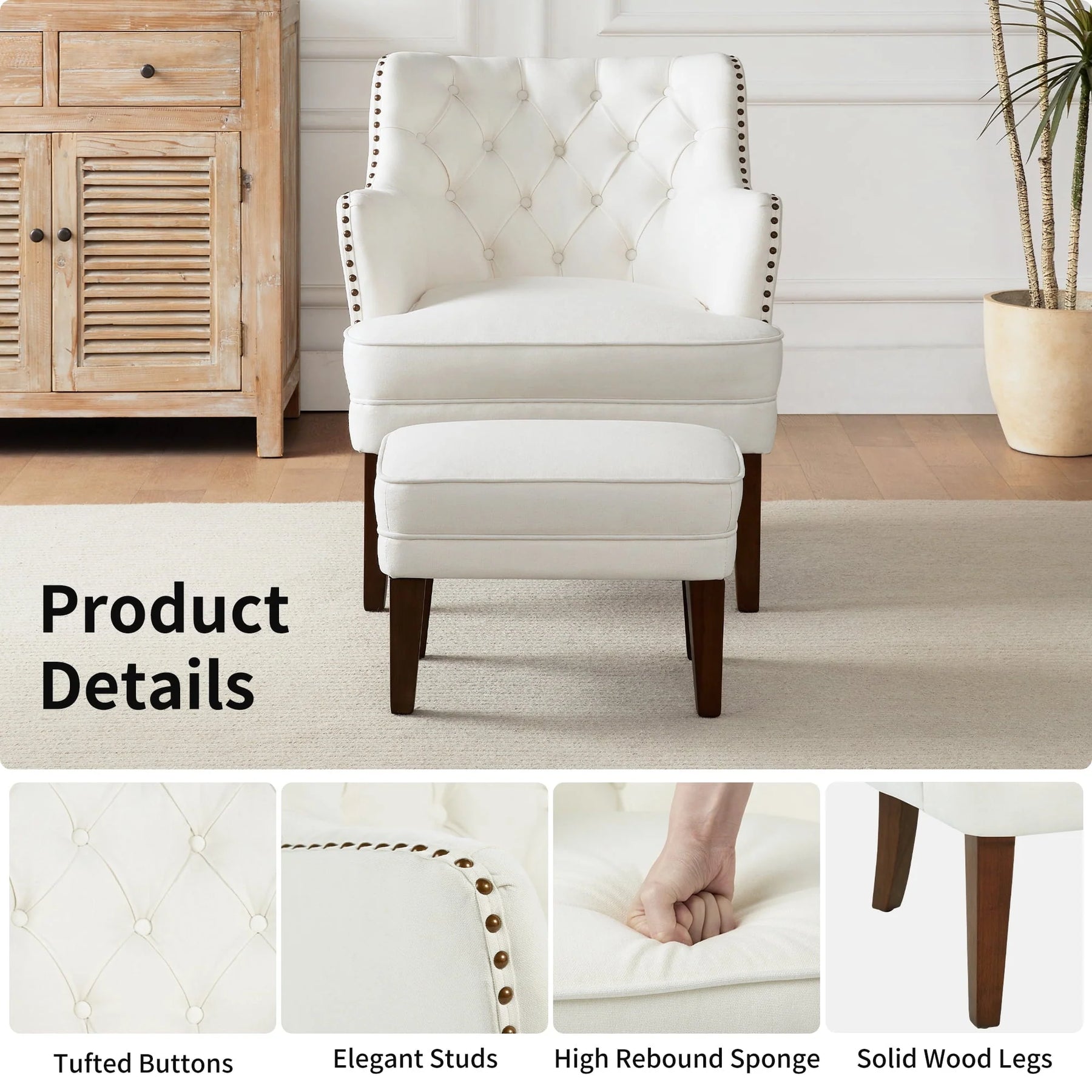 GERICCO Accent Chair with Ottoman Set, Club Armchair Indoor, Comfy Reading Chair and Ottoman for Bedroom - Product image 3