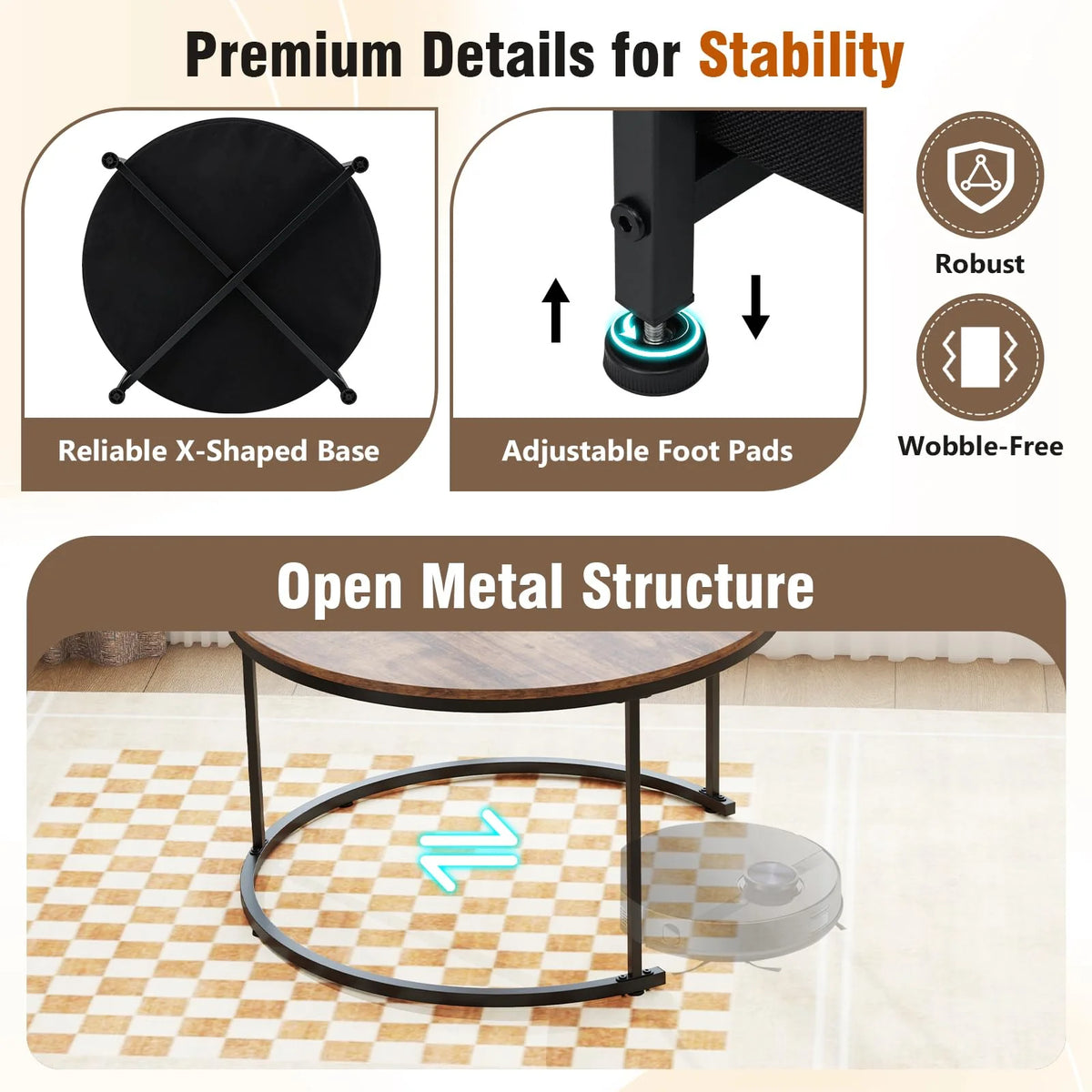 Tangkula Round Nesting Coffee Table Set of 2 with Fabric Storage Basket & Metal Frame - Product image 4