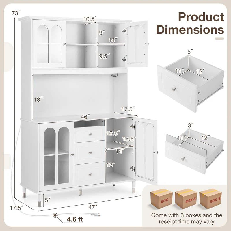 73" Kitchen Pantry Buffet Cabinet for Dining Room, Kitchen Hutch Storage Cabinet with LED Lights and - Product image 9